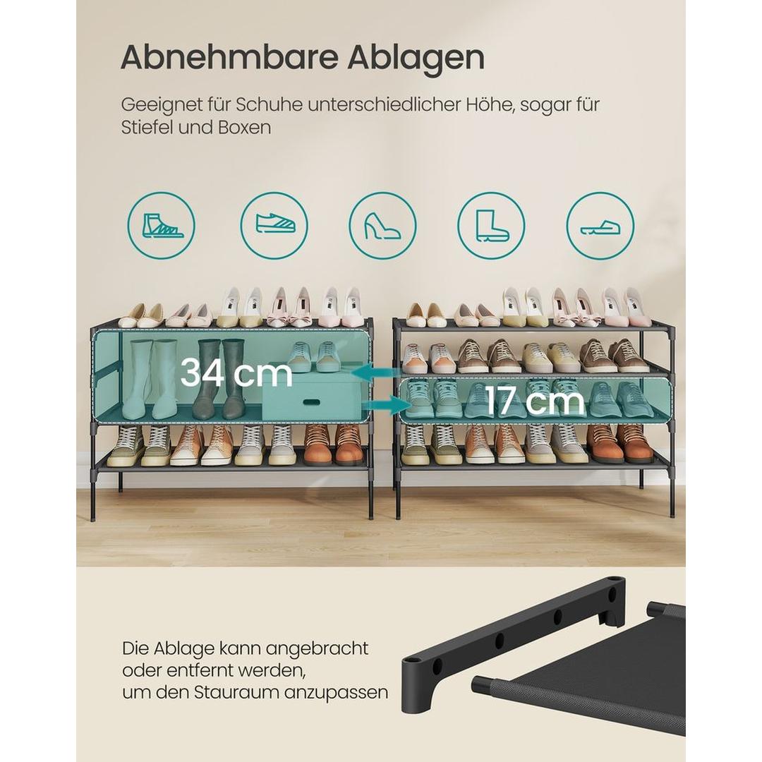 Pladsbesparende Skoreol med Metalstel – Stabelbart Opbevaringsreol med Justerbare Hylder – produktvisning 21 | Noreva Home