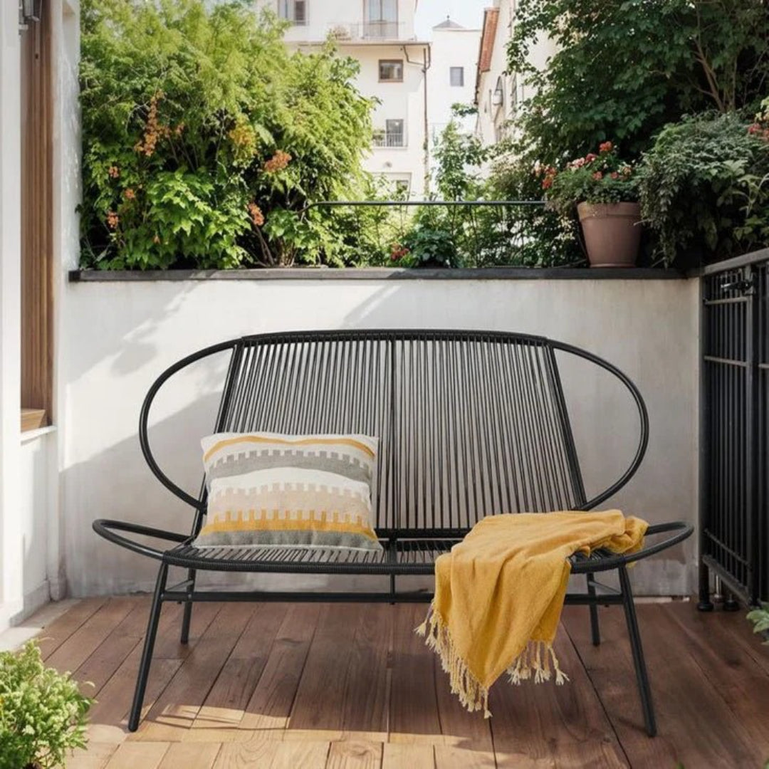 Rattan altanbænk med stålramme sort – produktvisning 2 | Noreva Home
