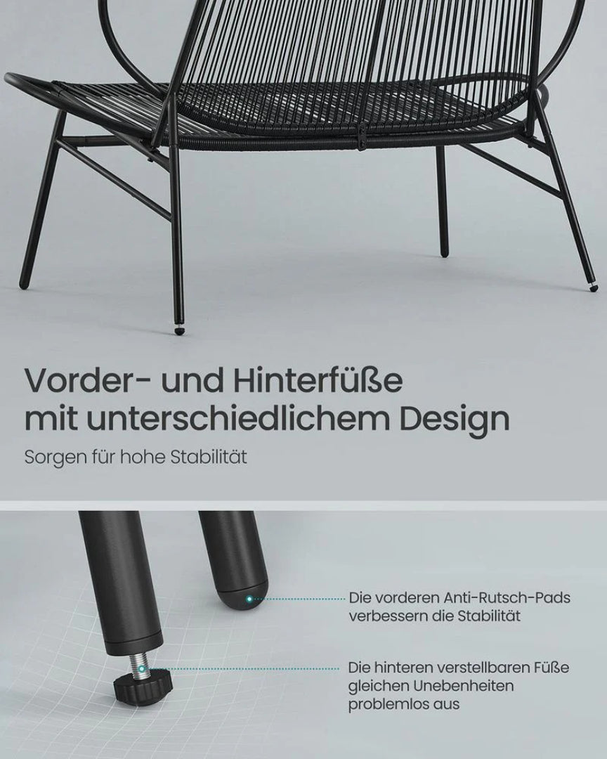 Rattan altanbænk med stålramme sort – produktvisning 5 | Noreva Home
