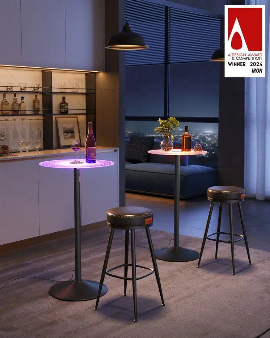 Rundt barbord med RGB-lys og glasplade, produktvisning 2 | Noreva Home