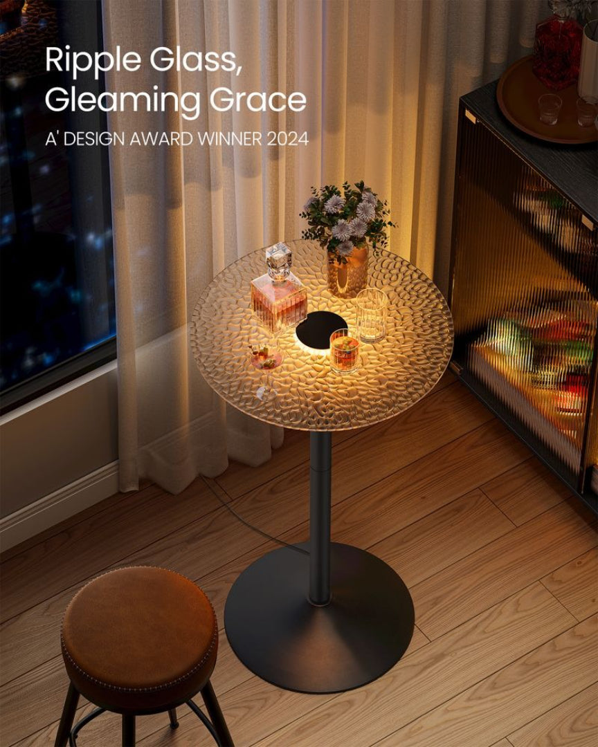 Rundt barbord med RGB-lys og glasplade, produktvisning 5 | Noreva Home