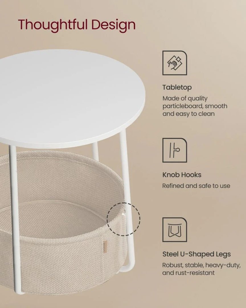 Rundt sengebord med stofkurv og stålstel, produktvisning 45 | Noreva Home