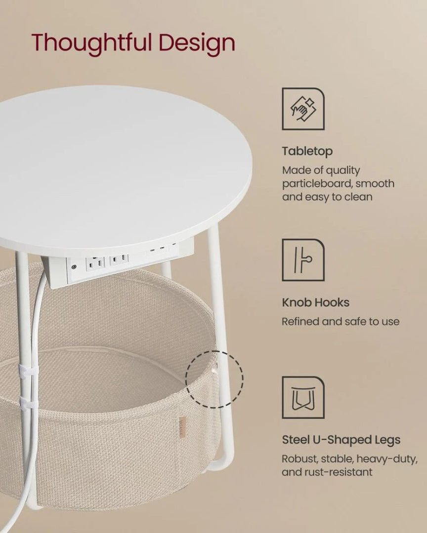Rundt sidebord med ladestation og stofkurv, produktvisning 12 | Noreva Home