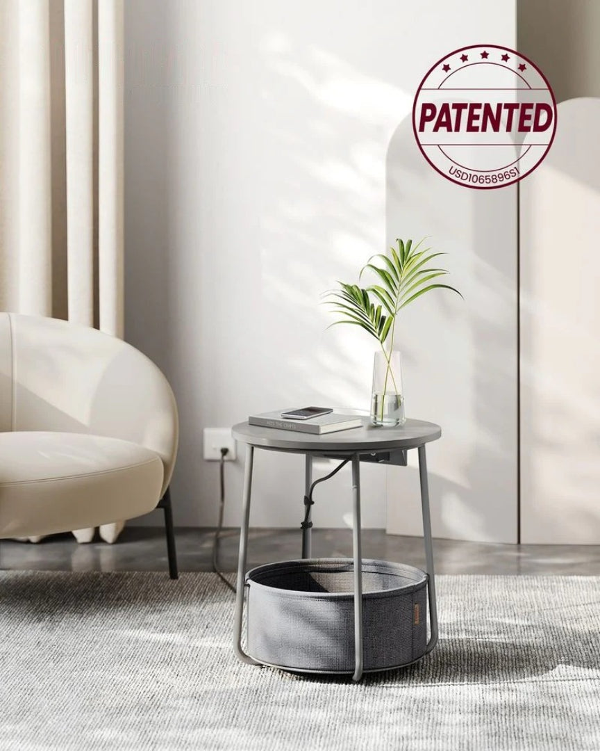 Rundt sidebord med ladestation og stofkurv, produktvisning 14 | Noreva Home
