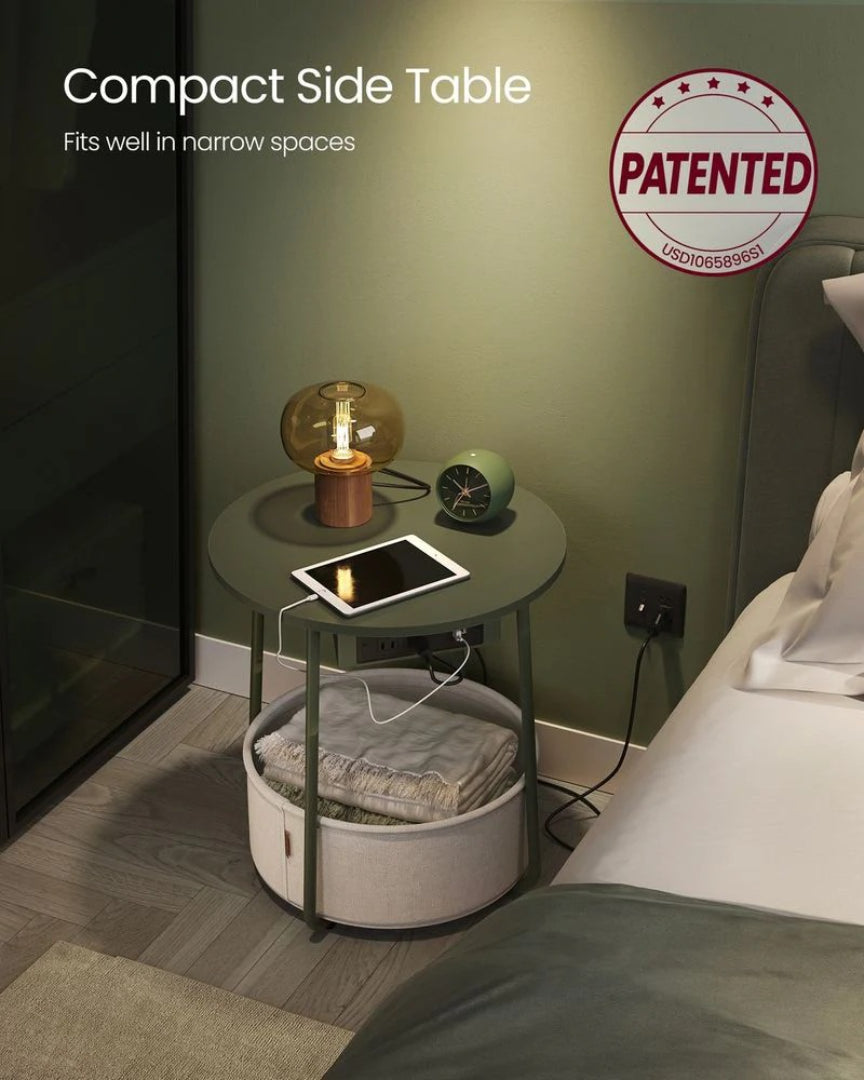 Rundt sidebord med ladestation og stofkurv, produktvisning 20 | Noreva Home