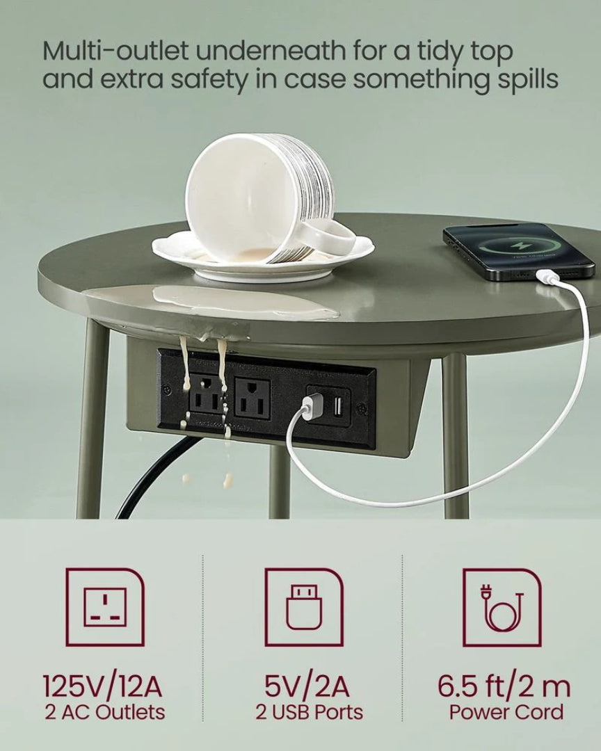 Rundt sidebord med ladestation og stofkurv, produktvisning 21 | Noreva Home