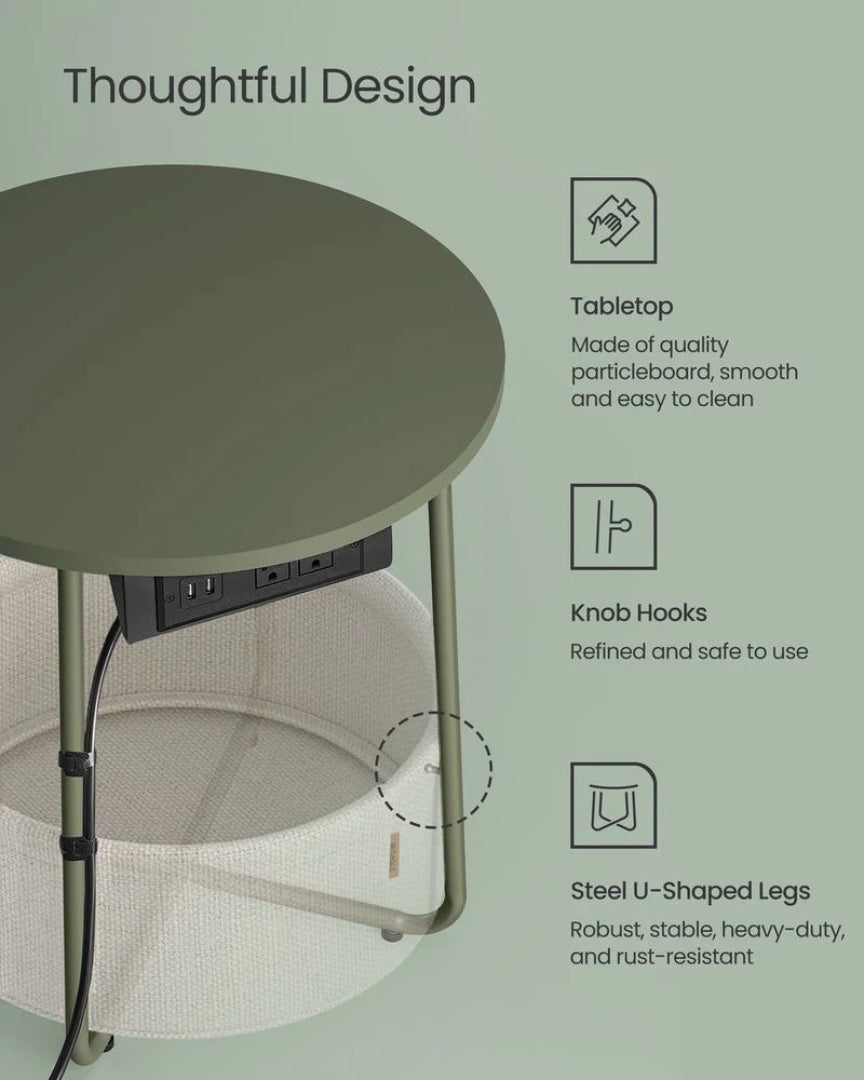 Rundt sidebord med ladestation og stofkurv, produktvisning 22 | Noreva Home