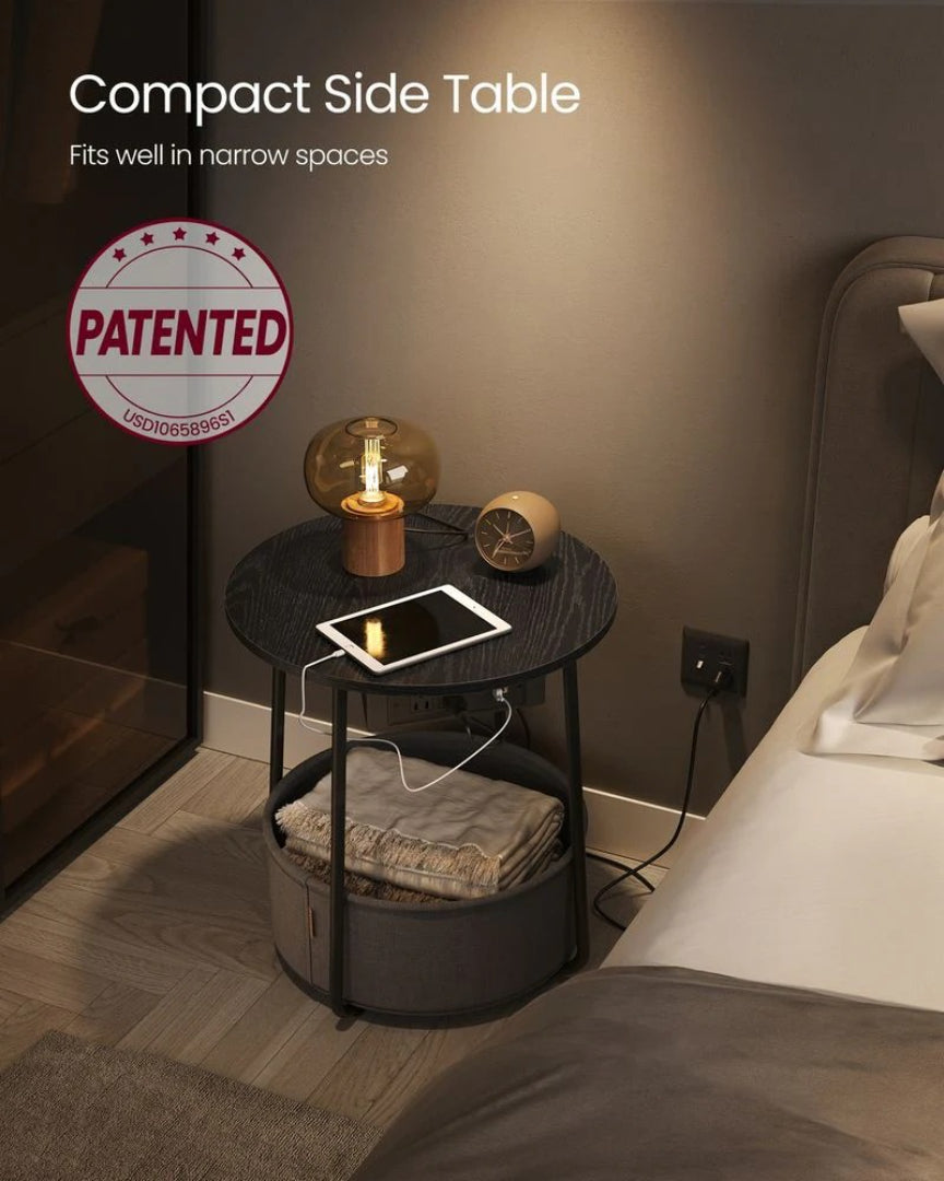 Rundt sidebord med ladestation og stofkurv, produktvisning 29 | Noreva Home