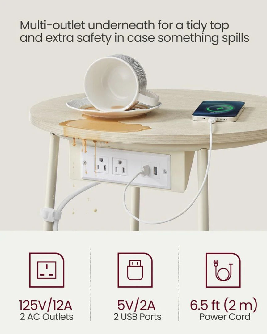 Rundt sidebord med ladestation og stofkurv, produktvisning 35 | Noreva Home