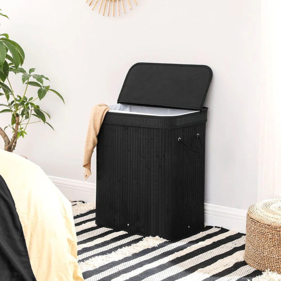 Sammenklappelig vasketøjskurv med låg i bambus, 26,4 gallon, produktvisning 4 | Noreva Home