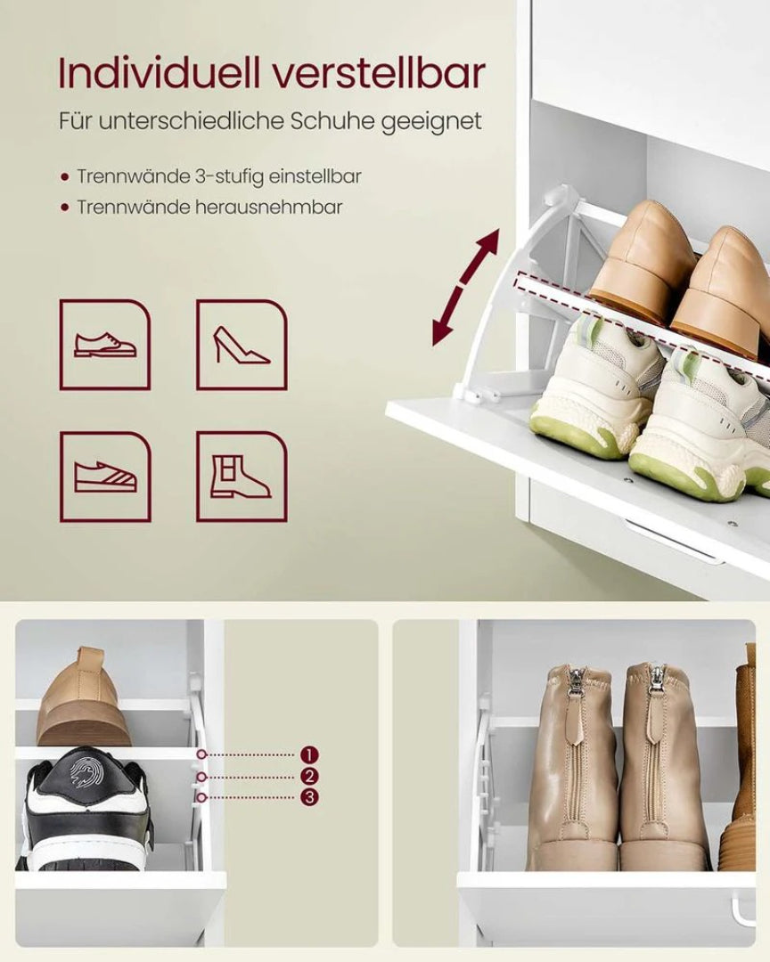 Skoskab med 4 vippe-låger til smal entréopbevaring – produktvisning 4 | Noreva Home