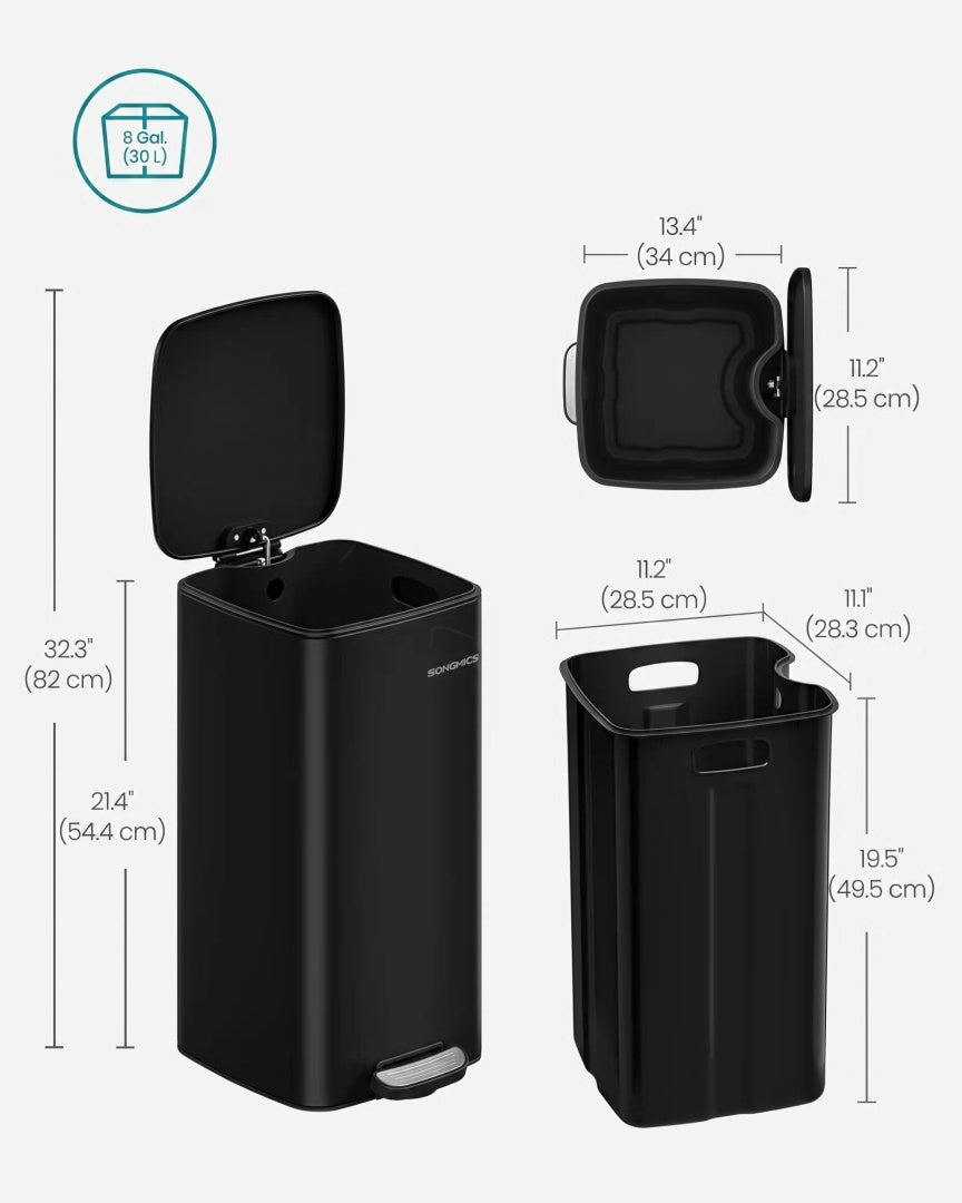 Skraldespand i rustfrit stål med pedal og inderspand, 5,2 til 8 gallon, produktvisning 16 | Noreva Home