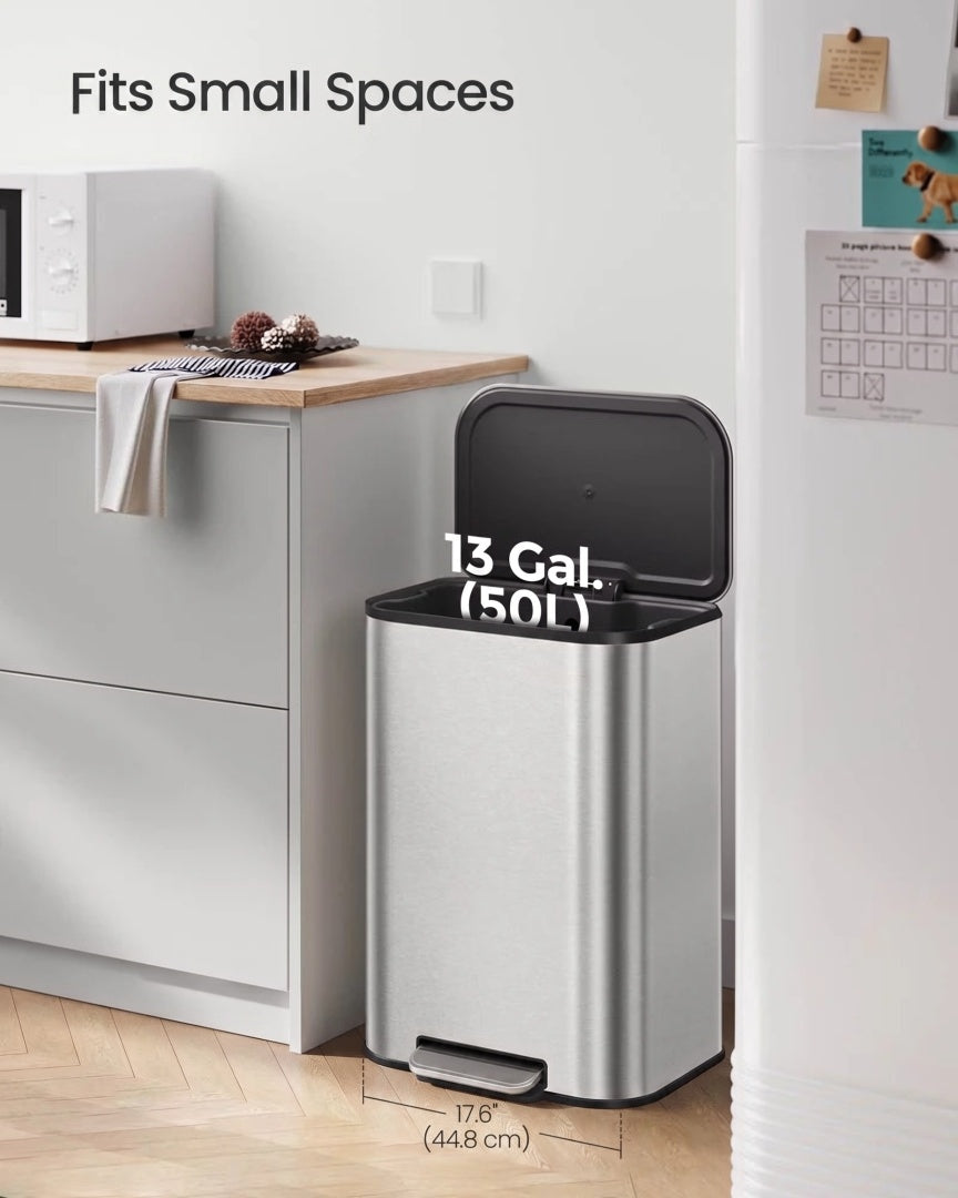 Skraldespand på 13 gallon i rustfrit stål med låg og inderspand, produktvisning 10 | Noreva Home