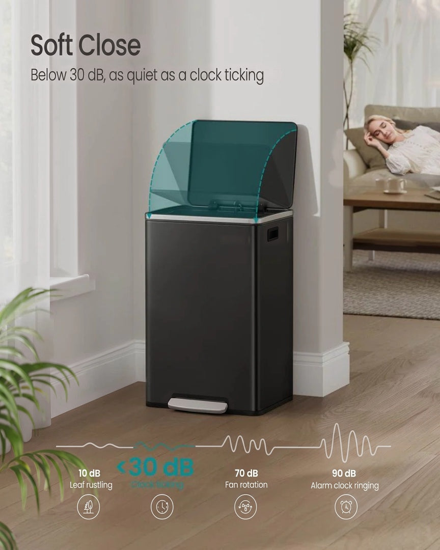 Skraldespand på 13 gallon med pedal, soft close-låg og medfølgende poser, produktvisning 11 | Noreva Home