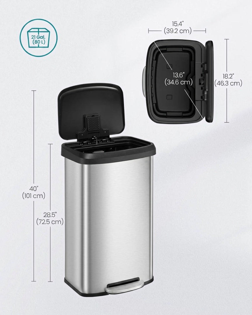 Skraldespand til køkken i rustfrit stål, 21 gallon, med pedal og soft close-låg, produktvisning 7 | Noreva Home