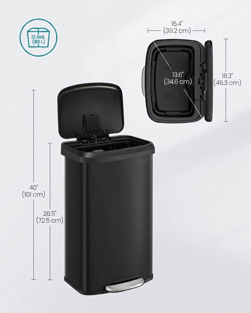 Skraldespand til køkken i rustfrit stål, 21 gallon, med pedal og soft close-låg, produktvisning 13 | Noreva Home
