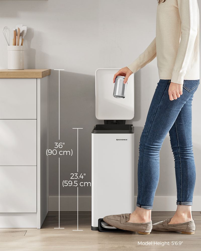 Slank skraldespand på 13 gallon i rustfrit stål med soft close-låg, produktvisning 17 | Noreva Home