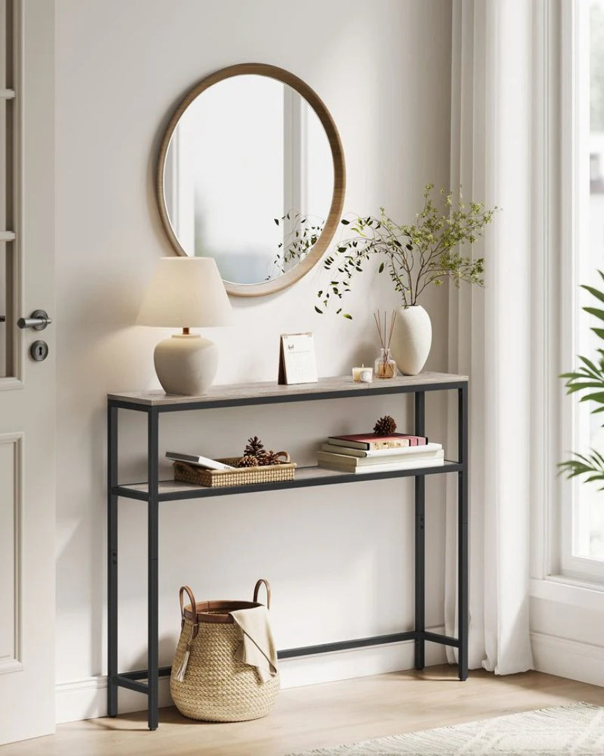 Smalt konsolbord med 2 niveauer og stålstel, produktvisning 12 | Noreva Home