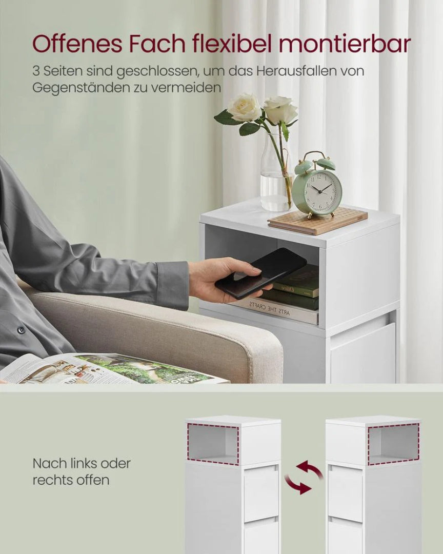 Smalt natbord med skuffer og åben hylde – produktvisning 8 | Noreva Home