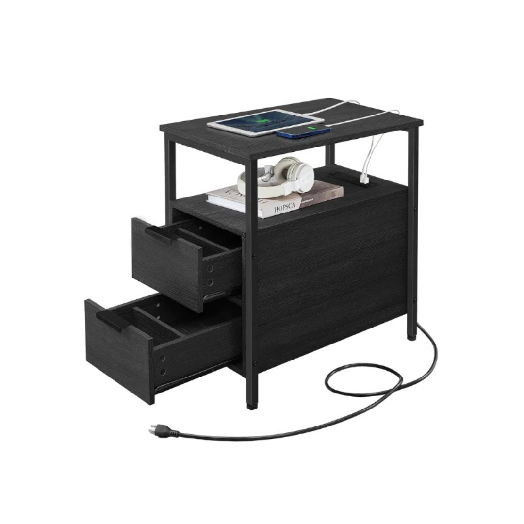 Smalt sidebord med ladestation, 2 skuffer og bladholder, produktvisning 2 | Noreva Home