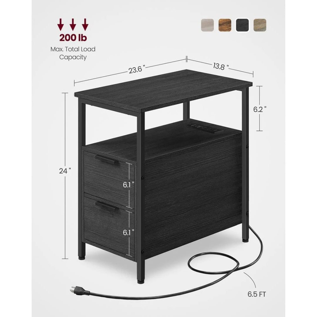 Smalt sidebord med ladestation, 2 skuffer og bladholder, produktvisning 9 | Noreva Home