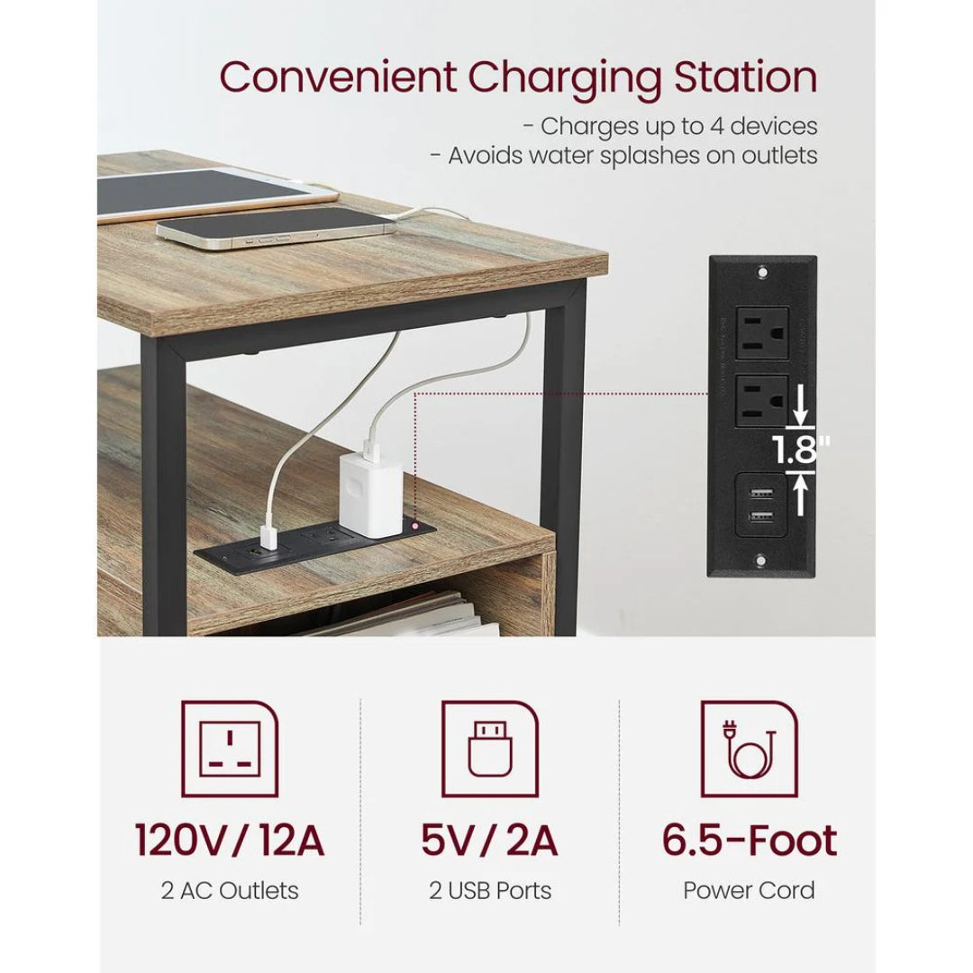 Smalt sidebord med ladestation, 2 skuffer og bladholder, produktvisning 13 | Noreva Home