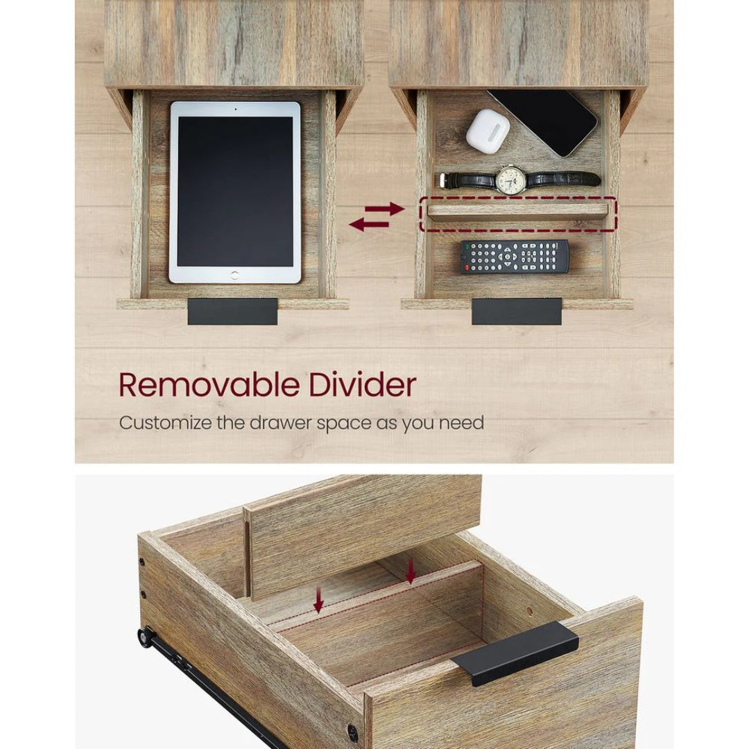 Smalt sidebord med ladestation, 2 skuffer og bladholder, produktvisning 15 | Noreva Home