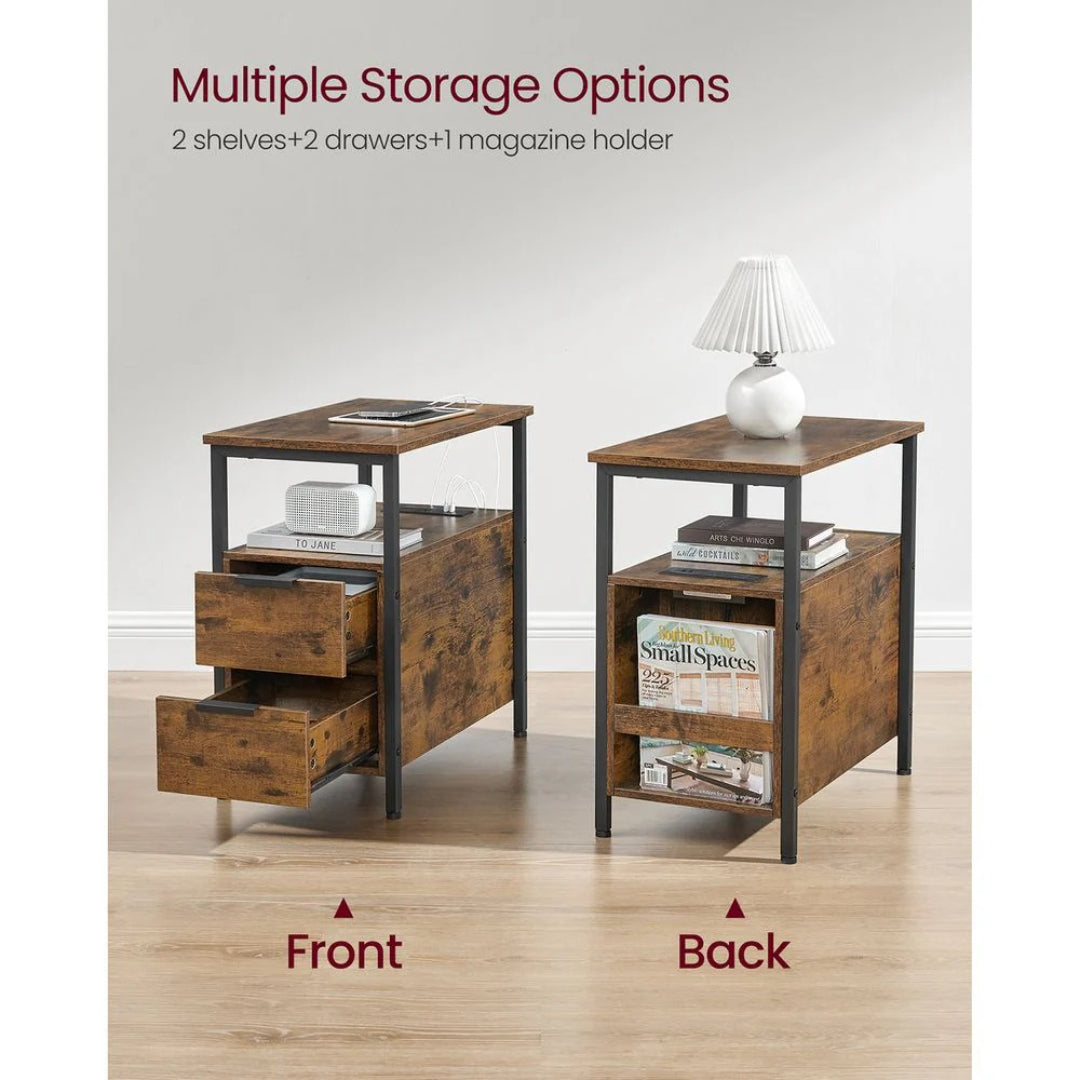 Smalt sidebord med ladestation, 2 skuffer og bladholder, produktvisning 18 | Noreva Home