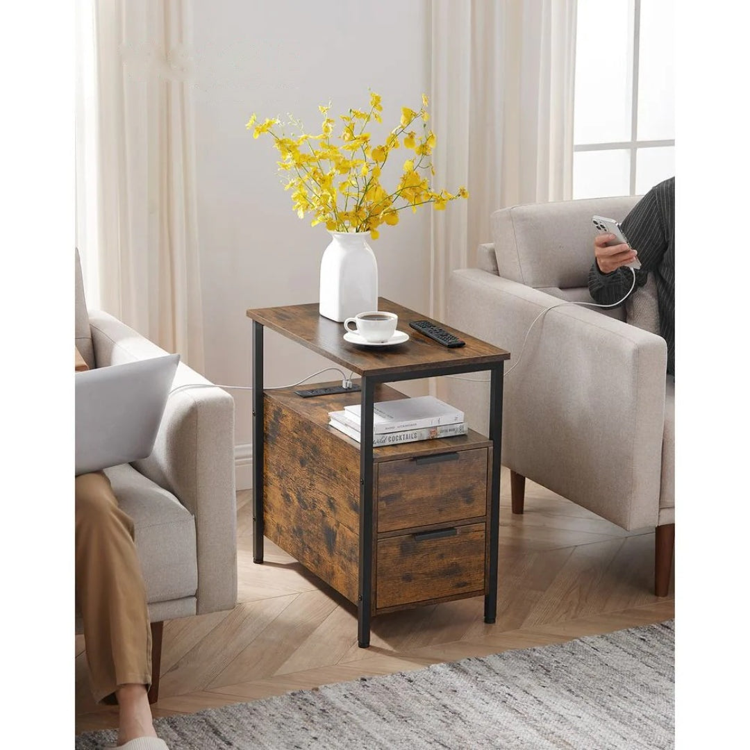 Smalt sidebord med ladestation, 2 skuffer og bladholder, produktvisning 20 | Noreva Home
