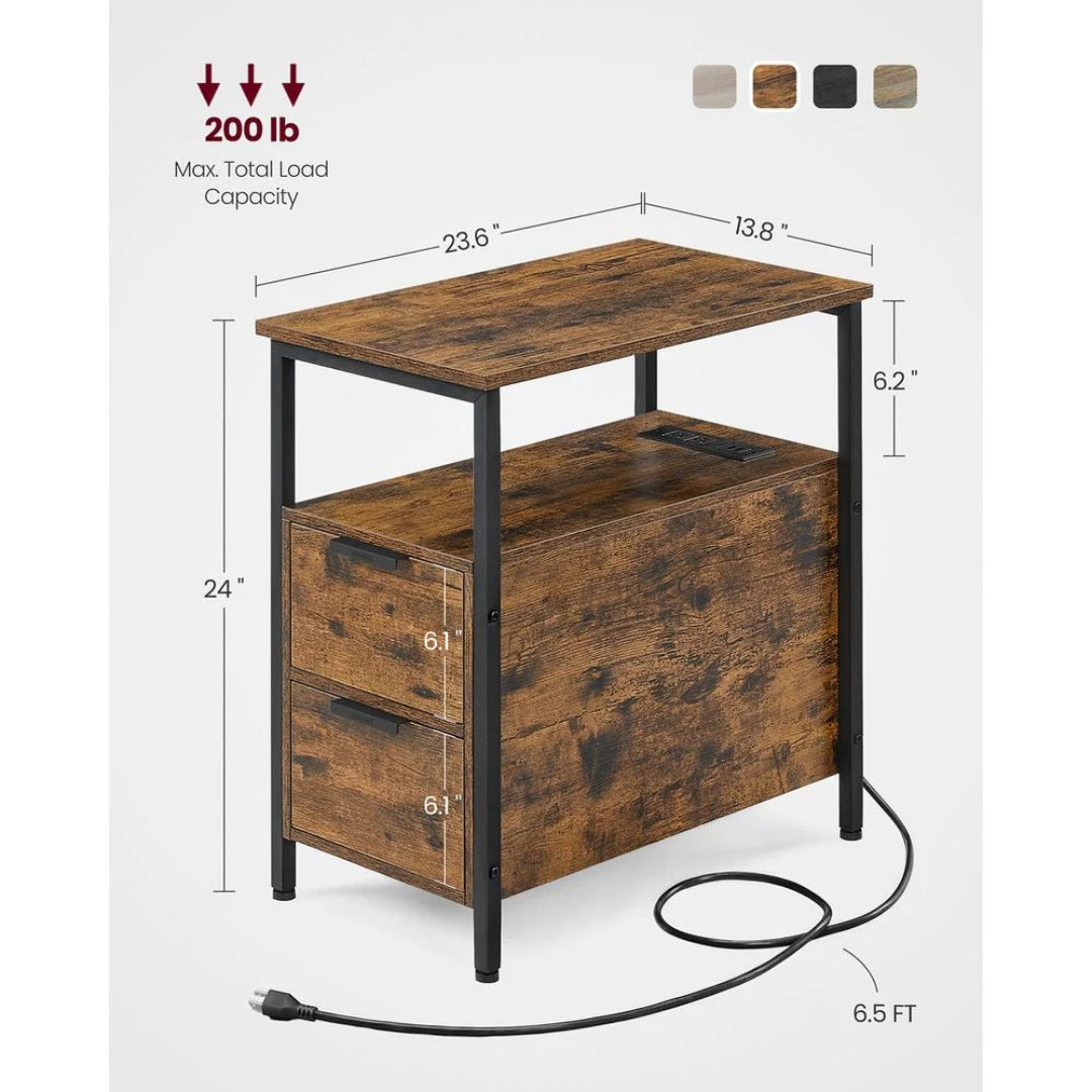 Smalt sidebord med ladestation, 2 skuffer og bladholder, produktvisning 22 | Noreva Home