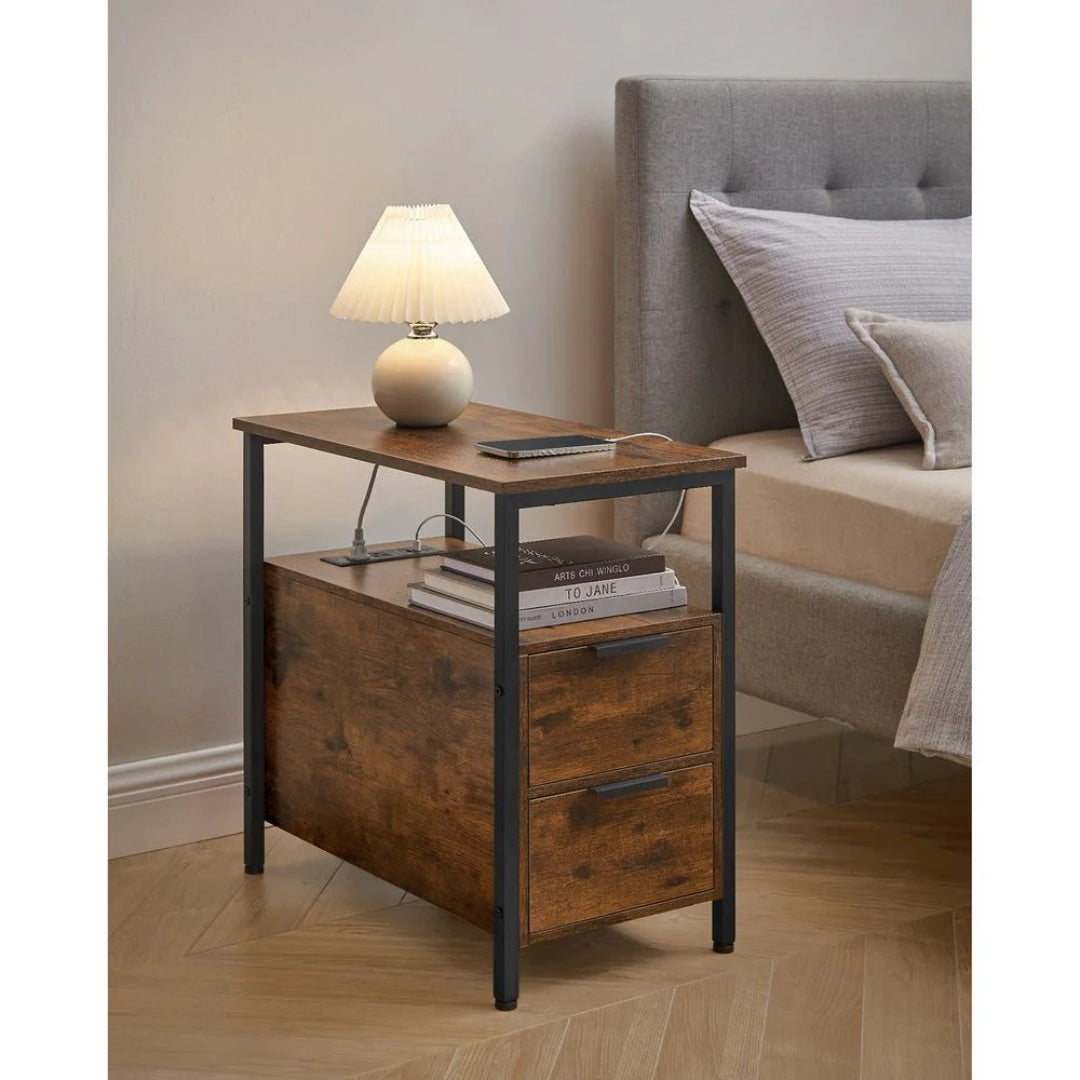 Smalt sidebord med ladestation, 2 skuffer og bladholder, produktvisning 25 | Noreva Home