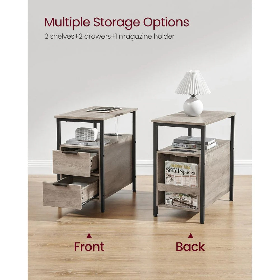 Smalt sidebord med ladestation, 2 skuffer og bladholder, produktvisning 28 | Noreva Home