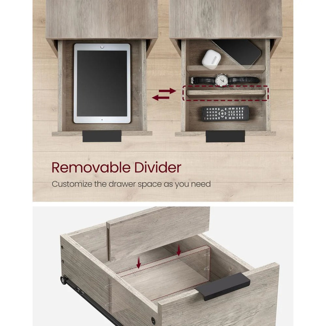 Smalt sidebord med ladestation, 2 skuffer og bladholder, produktvisning 29 | Noreva Home