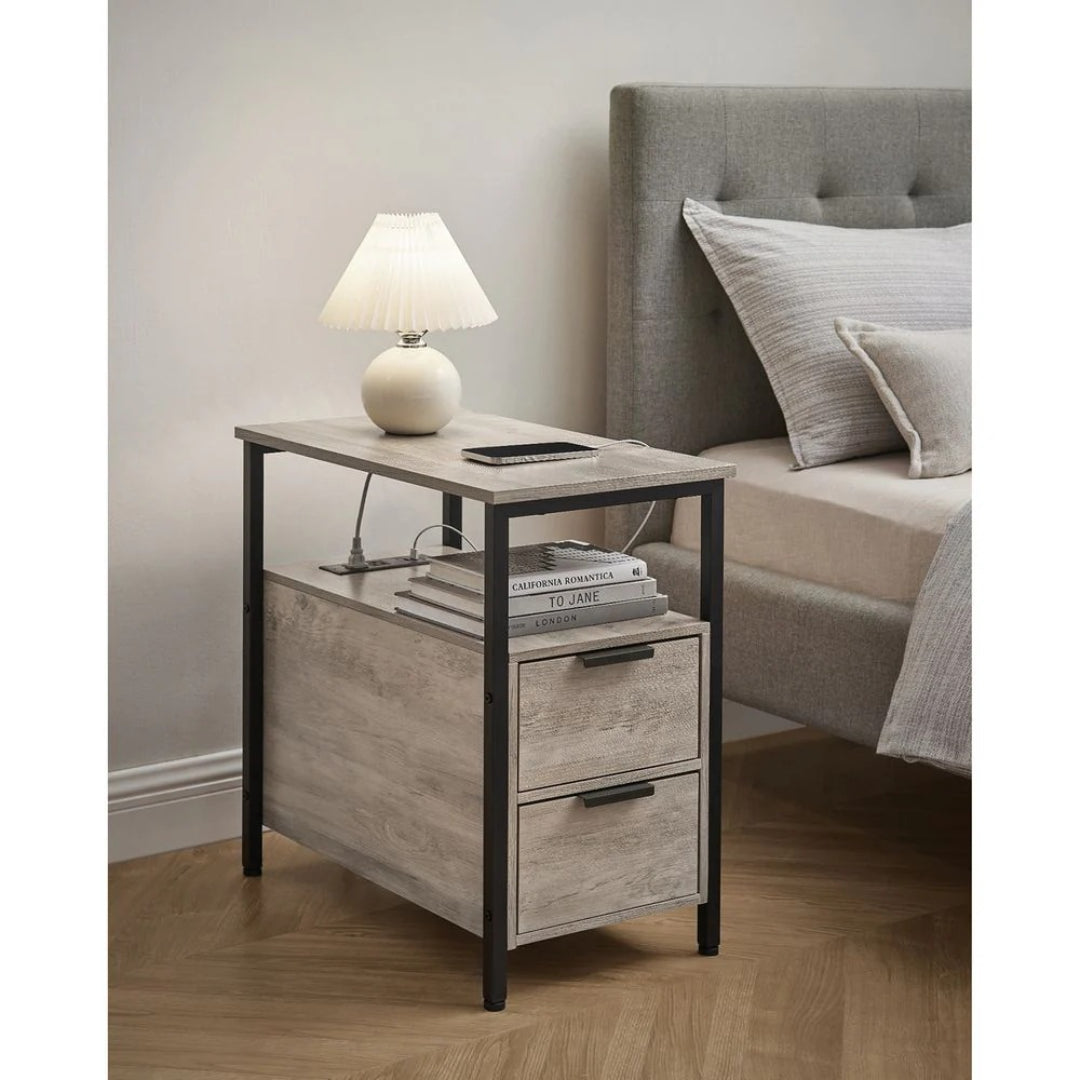 Smalt sidebord med ladestation, 2 skuffer og bladholder, produktvisning 32 | Noreva Home