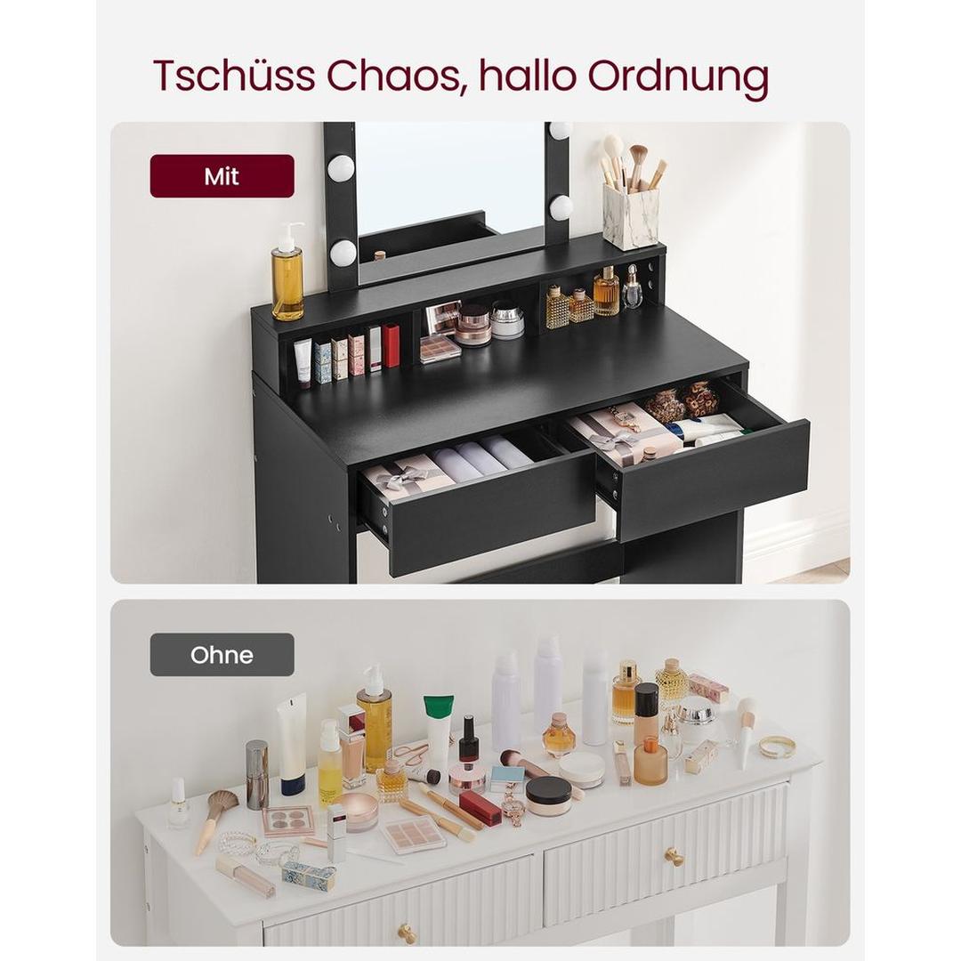 Sminkebord med LED-Belysning – Makeupbord med Spejl og Opbevaring – produktvisning 6 | Noreva Home
