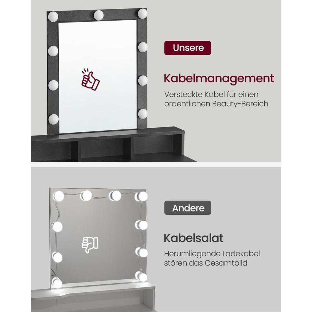 Sminkebord med LED-Belysning – Makeupbord med Spejl og Opbevaring – produktvisning 8 | Noreva Home