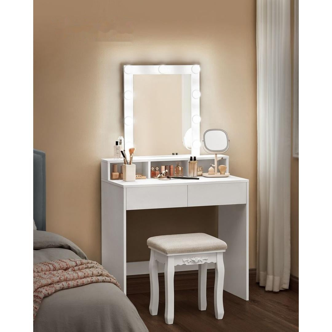 Sminkebord med LED-Belysning – Makeupbord med Spejl og Opbevaring – produktvisning 10 | Noreva Home