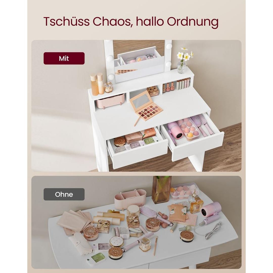 Sminkebord med LED-Belysning – Makeupbord med Spejl og Opbevaring – produktvisning 13 | Noreva Home