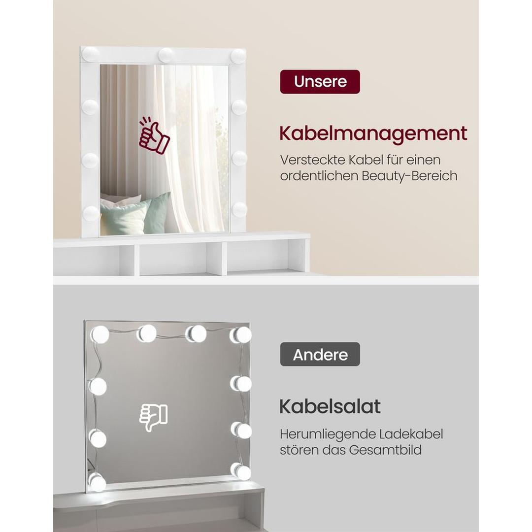 Sminkebord med LED-Belysning – Makeupbord med Spejl og Opbevaring – produktvisning 15 | Noreva Home