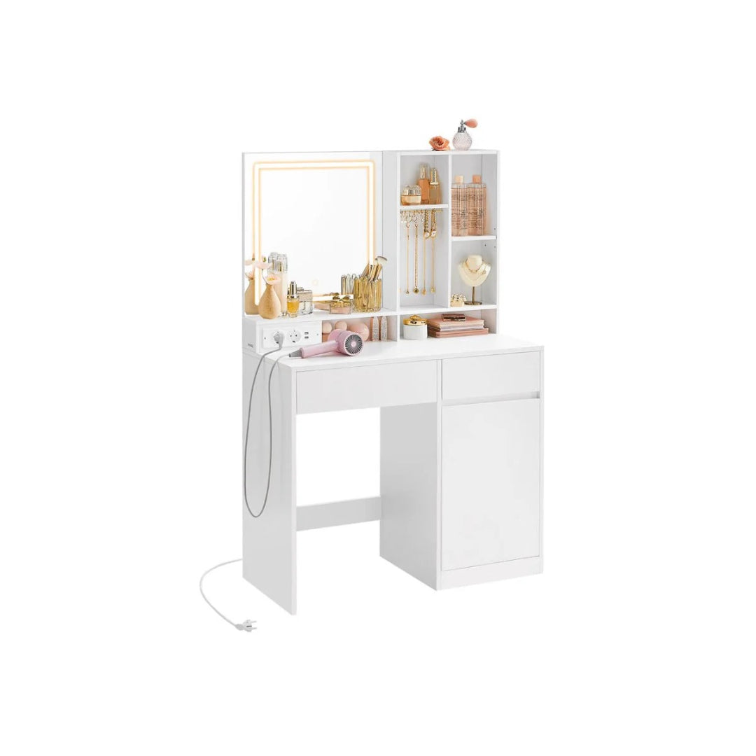 Sminkebord med LED-spejl og stikkontakter – produktvisning 1 | Noreva Home