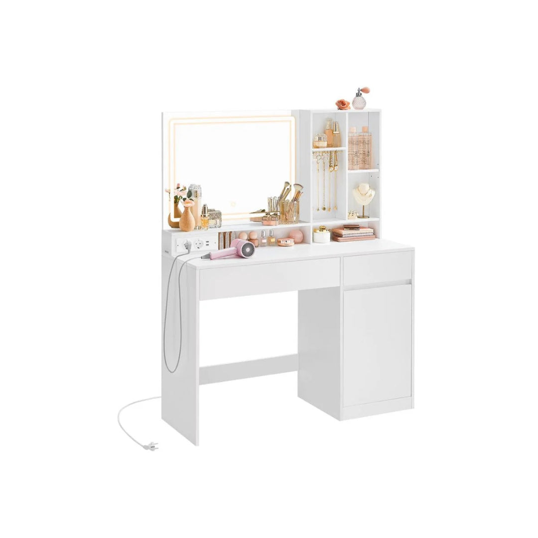 Sminkebord med LED-spejl og stikkontakter – produktvisning 3 | Noreva Home
