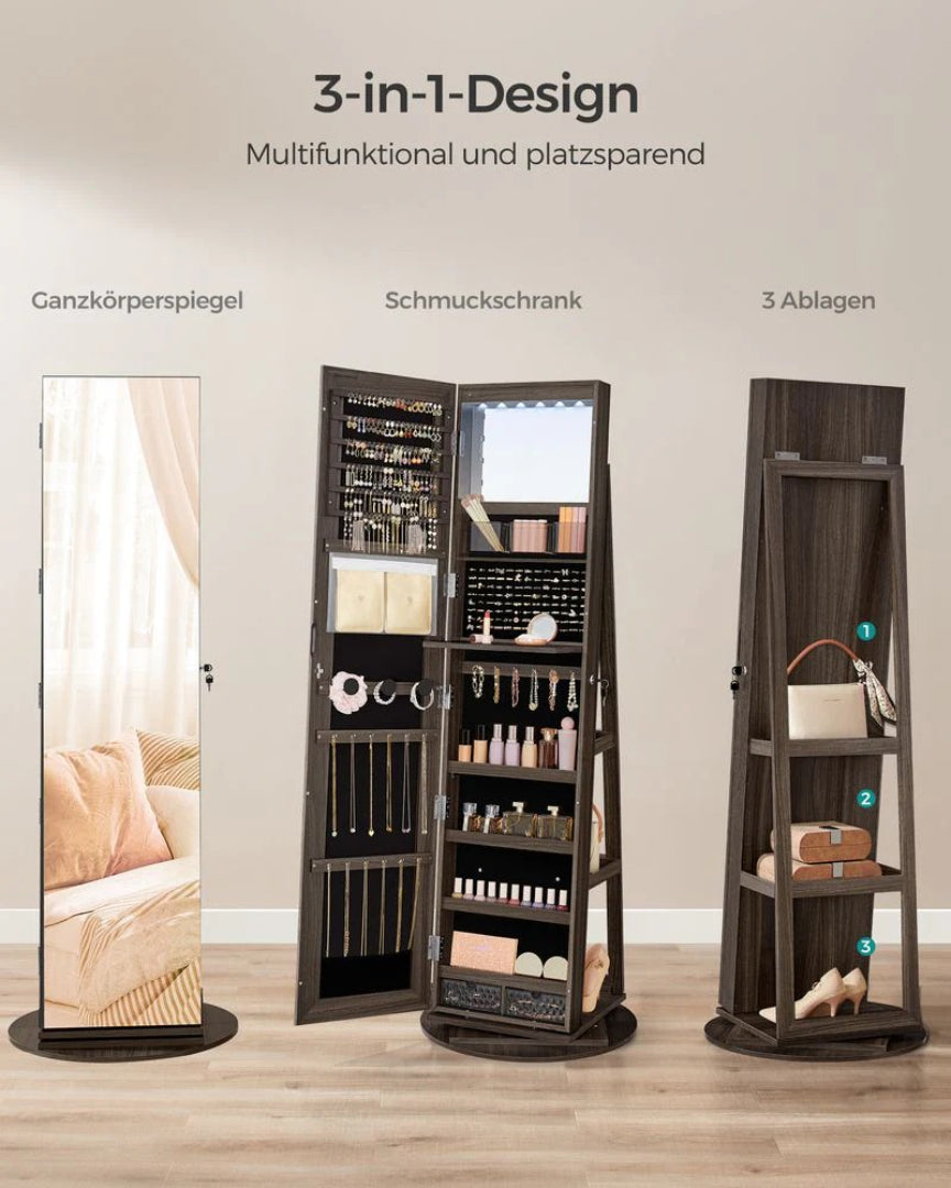 Smykkeskab med spejl 360° drejeligt og lås – produktvisning 9 | Noreva Home