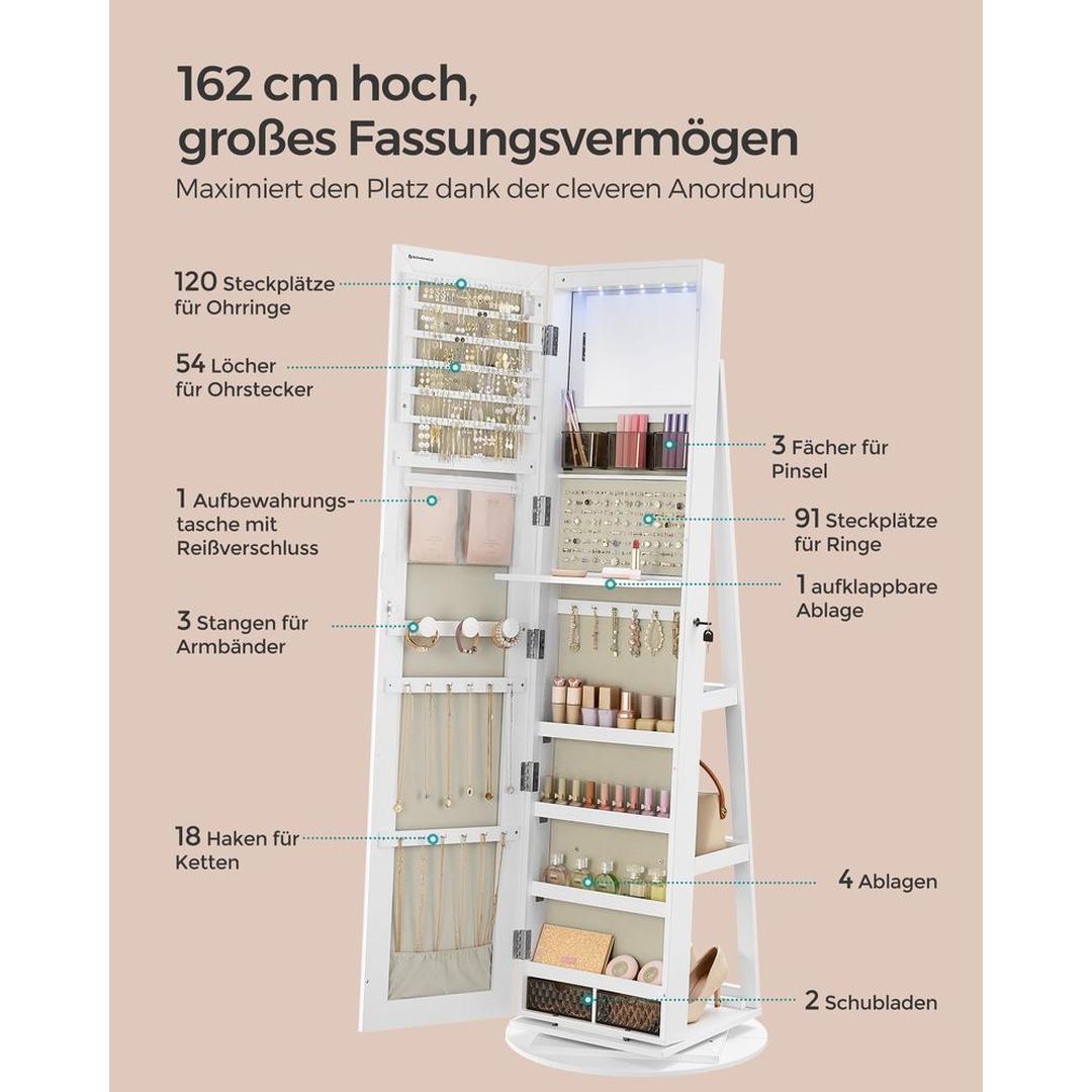 Smykkeskab med Spejl – Stående Opbevaringsskab til Smykker og Tilbehør – produktvisning 23 | Noreva Home