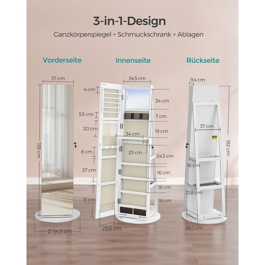 Smykkeskab med Spejl – Stående Opbevaringsskab til Smykker og Tilbehør – produktvisning 24 | Noreva Home