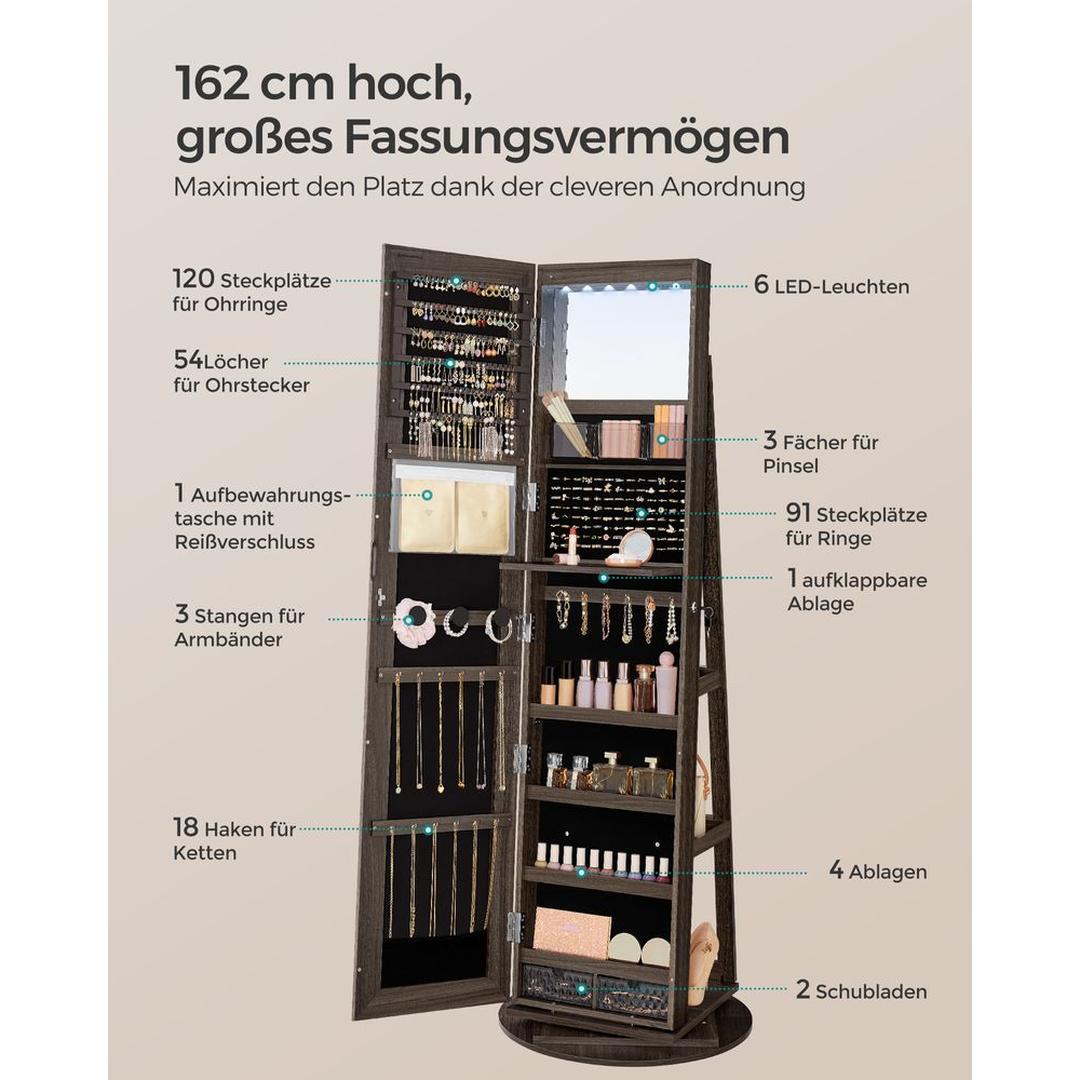 Smykkeskab med Spejl – Stående Opbevaringsskab til Smykker og Tilbehør – produktvisning 32 | Noreva Home