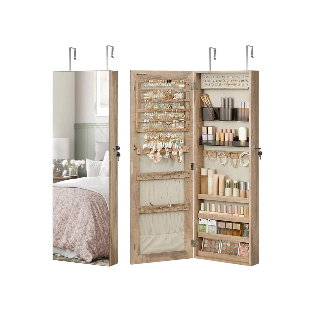 Smykkeskab med spejllåge i fuld længde og makeupopbevaring, produktvisning 5 | Noreva Home