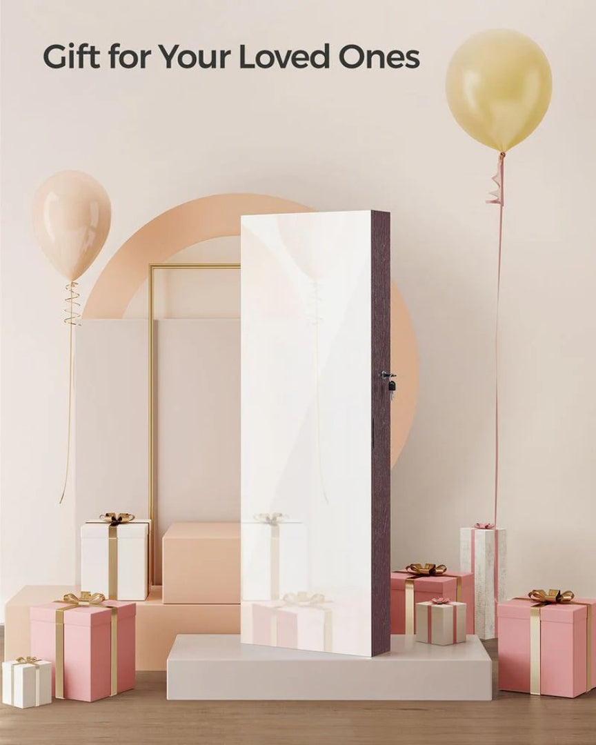 Smykkeskab med spejllåge i fuld længde og makeupopbevaring, produktvisning 13 | Noreva Home