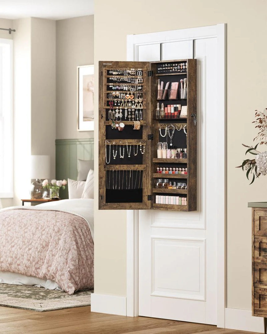 Smykkeskab med spejllåge i fuld længde og makeupopbevaring, produktvisning 16 | Noreva Home