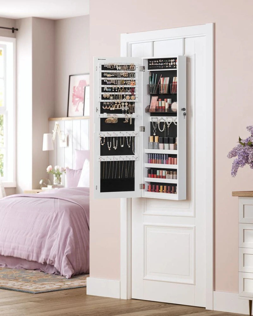 Smykkeskab med spejllåge i fuld længde og makeupopbevaring, produktvisning 18 | Noreva Home