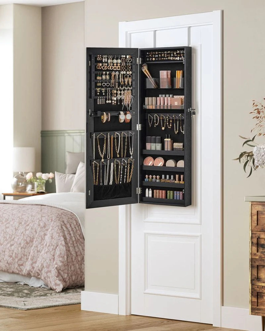 Smykkeskab med spejllåge i fuld længde og makeupopbevaring, produktvisning 19 | Noreva Home